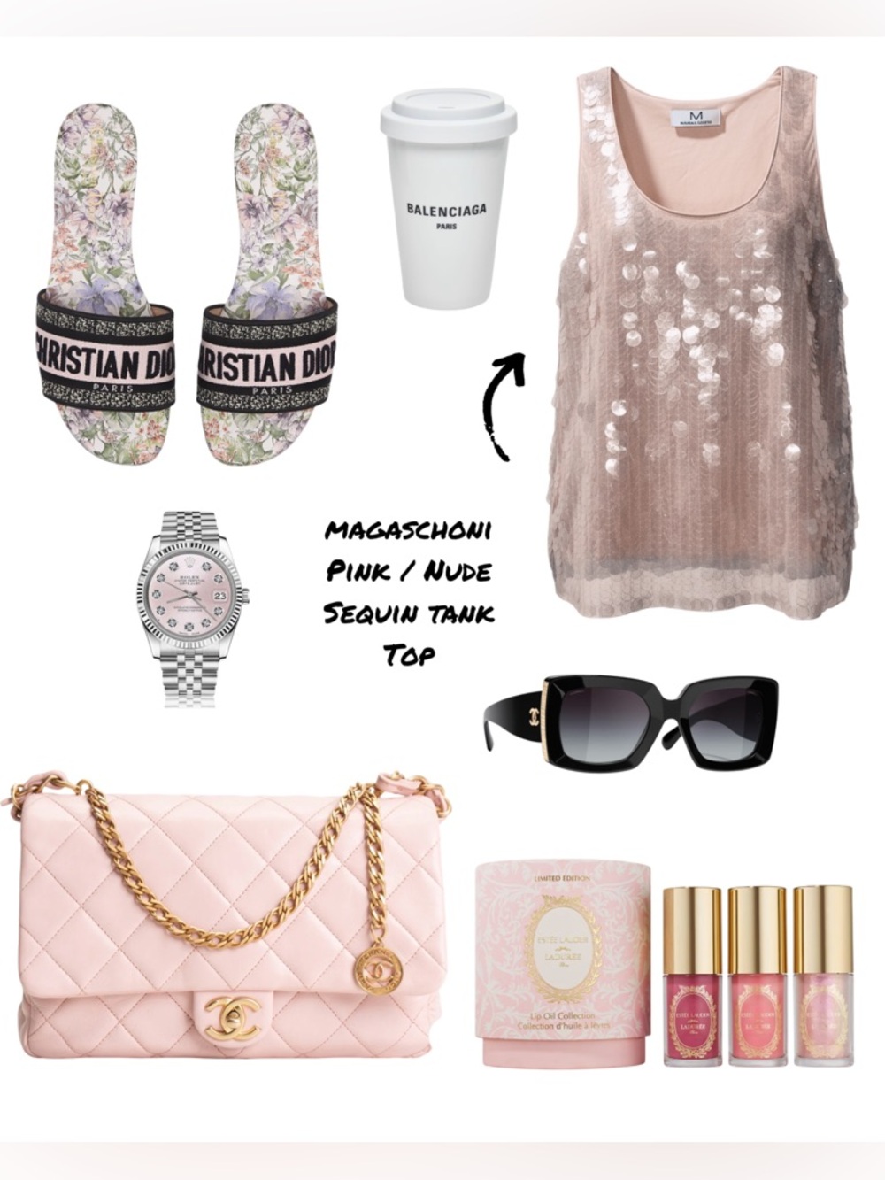 Magaschoni Pale Pink Sequin Tank Top